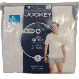 NEW Jockey Classics 100% Cotton V-Neck T-Shirts 3-Pack XL White Staycool